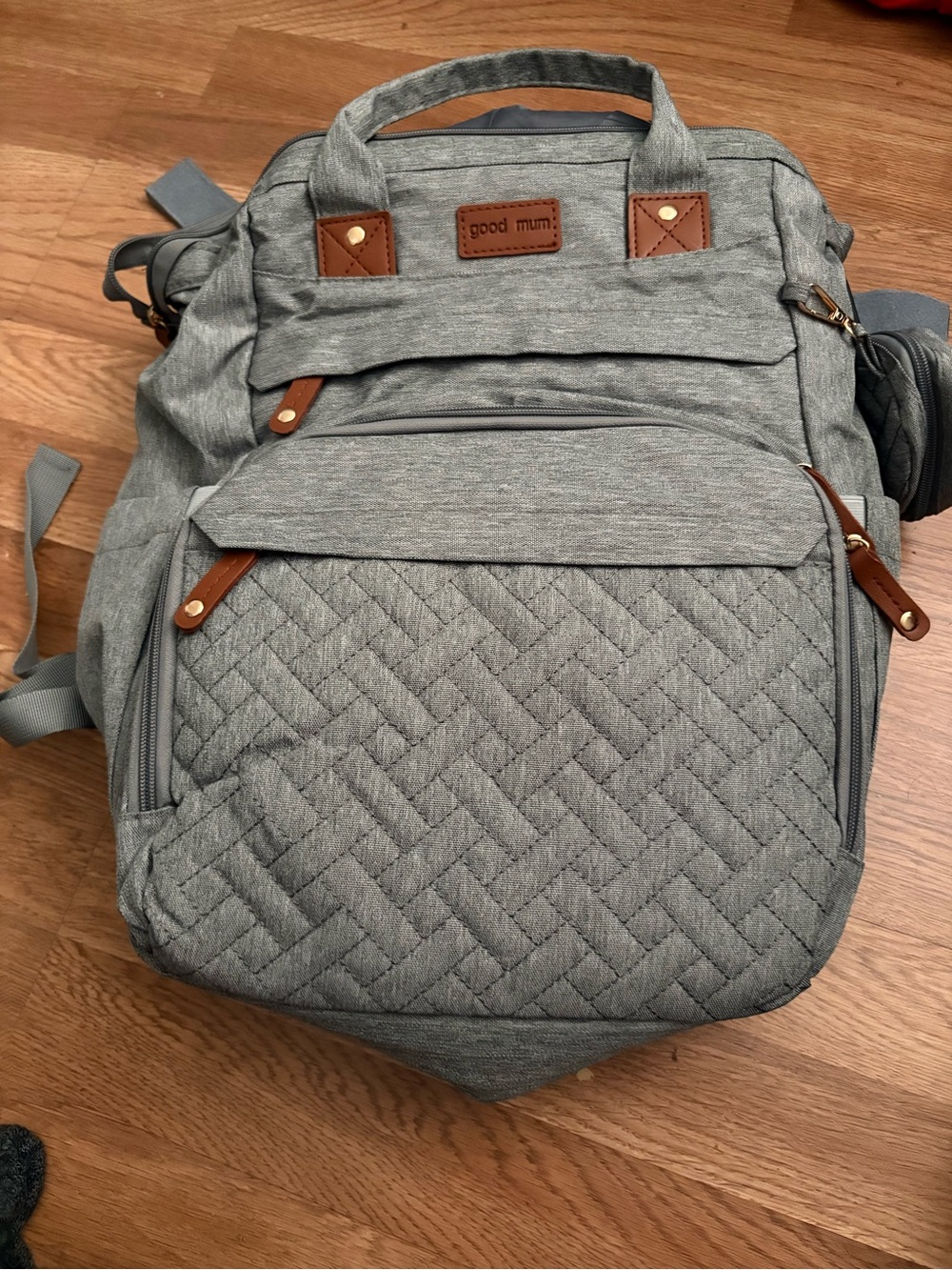 & Other Stories Grey Quilted Men’s Backpack with Brown Accents